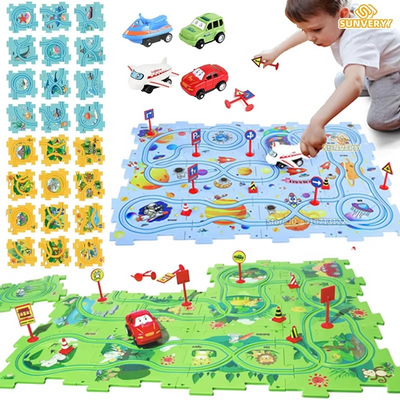 Puzzle Racer Kids Car Track with toys (4 Pack)